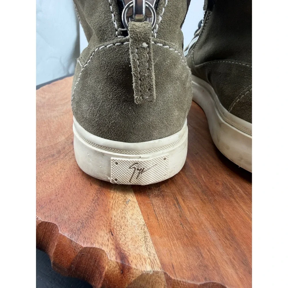 Giuseppe Zanotti Shearling Suede High Top Sneaker Womens 37 7 Olive Green Zipper